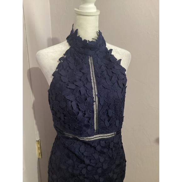 Bardot Gemma Collar Lace Sleeveless Navy Blue Midi Dress 6 - Picture 3 of 12